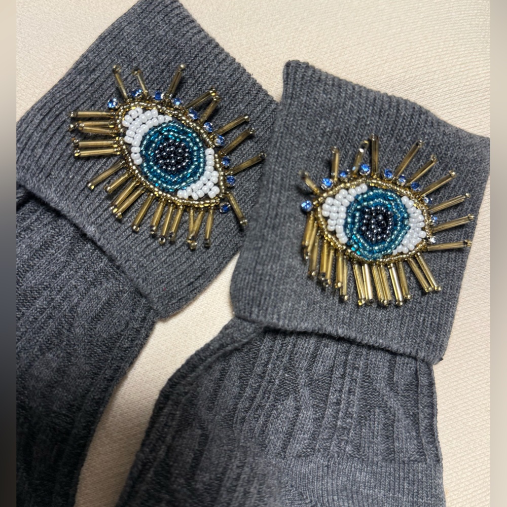 Gray Beaded Eye Design Socks
